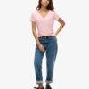 T-shirt con scollo a V ricamata in filato fiammato
