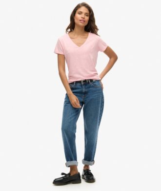 T-shirt con scollo a V ricamata in filato fiammato