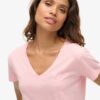T-shirt con scollo a V ricamata in filato fiammato