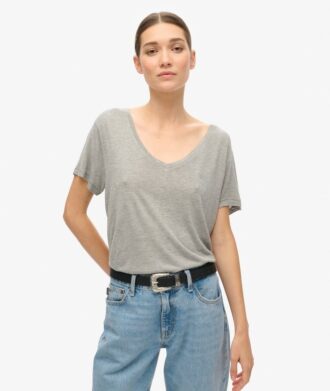 T-shirt con scollo a V ricamata Studios Slub