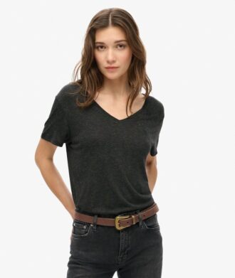 T-shirt con scollo a V ricamata Studios Slub