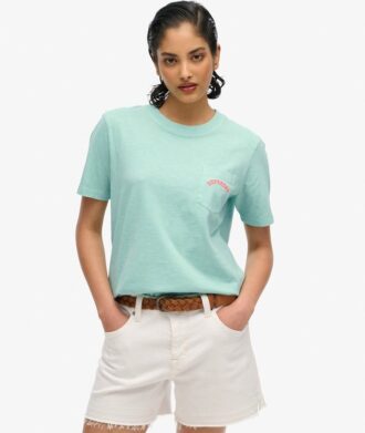 T-shirt con tasca tinta in capo e logo Essential