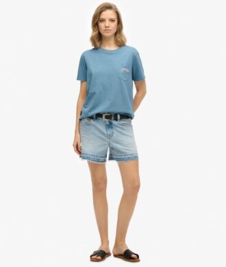 T-shirt con tasca tinta in capo e logo Essential