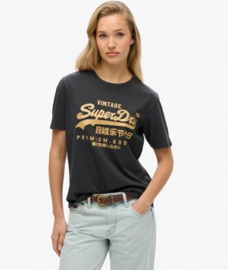 T-shirt Vintage con logo metallico e vestibilità comoda