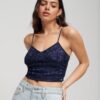 Top a corsetto con ricami floreali