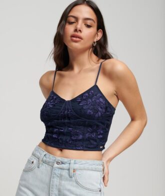 Top a corsetto con ricami floreali