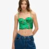 Top a corsetto con ricami floreali in raso