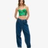 Top a corsetto con ricami floreali in raso