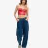 Top a corsetto con ricami floreali in raso