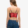 Top a corsetto con ricami floreali in raso