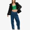 Top a corsetto con ricami floreali in raso