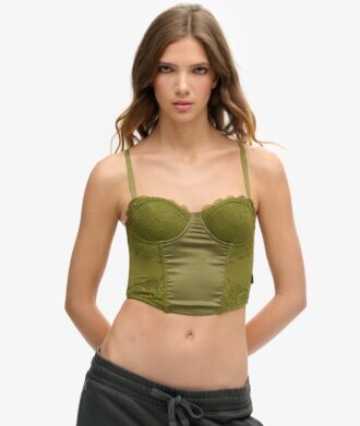 Top a corsetto in raso e pizzo a rete
