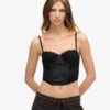 Top a corsetto in raso e pizzo a rete