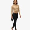 Top a maniche lunghe con collo alto arricciato