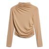 Top a maniche lunghe con collo alto arricciato
