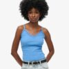 Top a spalline con bordi in pizzo a coste Vintage in Organic Cotton