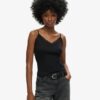 Top a spalline con bordi in pizzo a coste Vintage in Organic Cotton