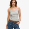 Top a spalline con bordi in pizzo a coste Vintage in Organic Cotton