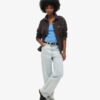Top a spalline con bordi in pizzo a coste Vintage in Organic Cotton