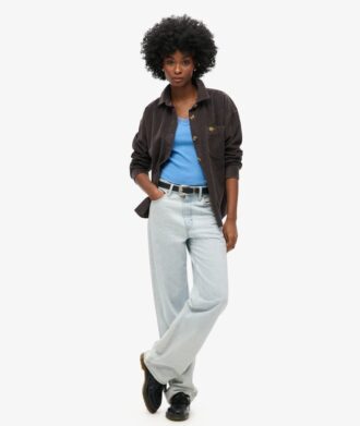 Top a spalline con bordi in pizzo a coste Vintage in Organic Cotton