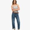 Top a spalline con bordi in pizzo a coste Vintage in Organic Cotton