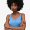 Top a spalline con bordi in pizzo a coste Vintage in Organic Cotton