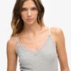 Top a spalline con bordi in pizzo a coste Vintage in Organic Cotton