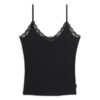 Top a spalline con bordi in pizzo a coste Vintage in Organic Cotton