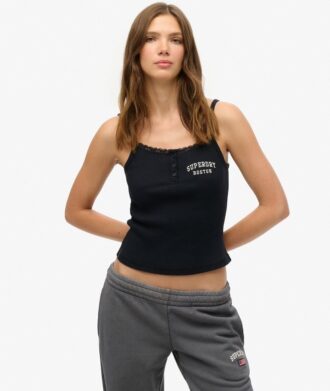 Top a spalline con bottoni ricamati Athletic Essentials