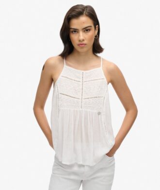 Top a spalline con inserto in pizzo Vintage