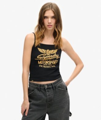 Top a spalline con stampa Retro Rocker
