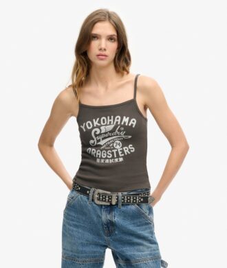 Top a spalline con stampa Retro Rocker
