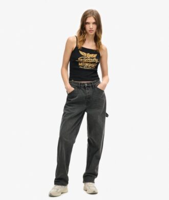 Top a spalline con stampa Retro Rocker