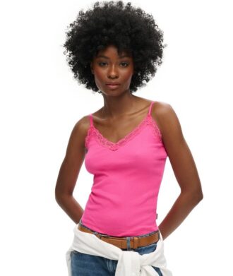 Top a spalline in Organic Cotton con pizzo a costine