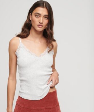 Top a spalline in Organic Cotton con pizzo a costine