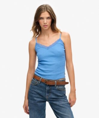Top a spalline in Organic Cotton con pizzo a costine