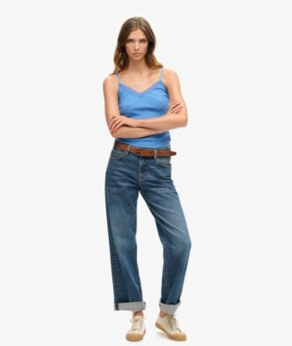 Top a spalline in Organic Cotton con pizzo a costine