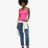Top a spalline in Organic Cotton con pizzo a costine