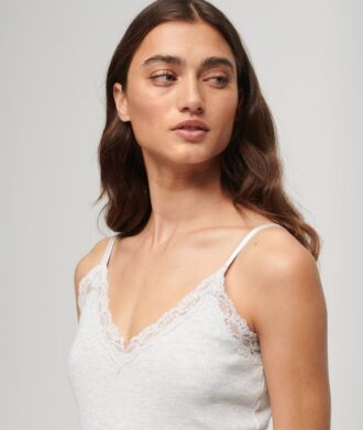 Top a spalline in Organic Cotton con pizzo a costine