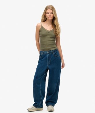 Top a spalline in Organic Cotton con pizzo a costine