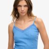 Top a spalline in Organic Cotton con pizzo a costine
