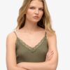Top a spalline in Organic Cotton con pizzo a costine