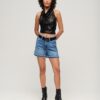 Top con paillettes, collo a cappuccio e scollo all’americana