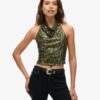 Top con scollo a cappuccio e paillettes