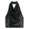 Top con scollo a cappuccio e paillettes