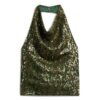 Top con scollo a cappuccio e paillettes