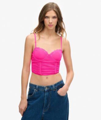 Top corto a corsetto in rete arricciata
