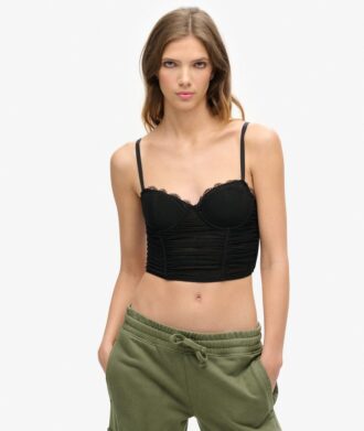 Top corto a corsetto in rete arricciata