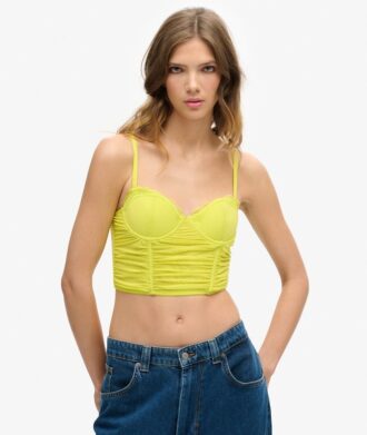Top corto a corsetto in rete arricciata