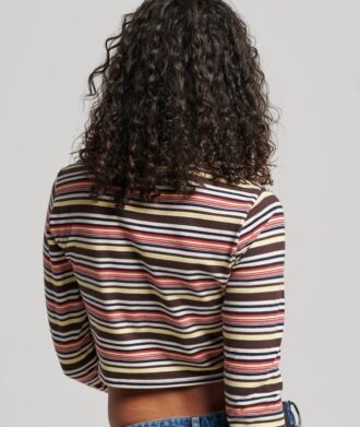 Top corto a maniche lunghe a righe Vintage in Organic Cotton